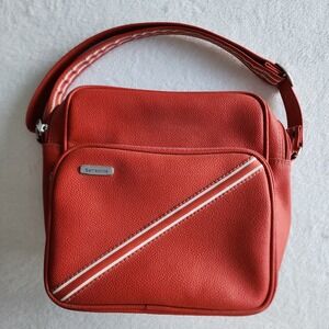 Vintage Samsonite Carry On Shoulder Bag Retro Luggage Red Faux Leather Messenger